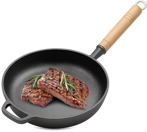 Hengrongshen Sarten Hierro Fundido, 29cm Cast Iron Skillet Antiadherente Natural & Sin Recubrimiento Químico, Frigideira Ferro Fundido de Alta Pureza, Apta para Inducción, Eléctrico y Gas