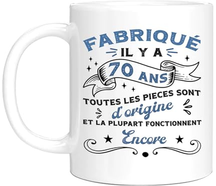 HALUMI Mug Joyeux Anniversaire - Tasse Originale Humour Rigolo Fabriqué Il Y a 70 Ans - Idée Cadeau Drôle Pour Homme Femme Amie Amie Famille Collègue Papa Maman - Ceramique Bicolore 330ml 440ml FBM