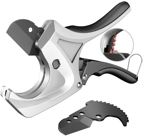 AIRAJ Ratchet Pipe Cutter,Cuts Up to 42mm PEX,PVC,PPR Plumbing Pipes,Plastic Pipe Cutters with Sharp SK5 V-Blade,PVC Cutter Tool for Home and Plumbing Repairs
