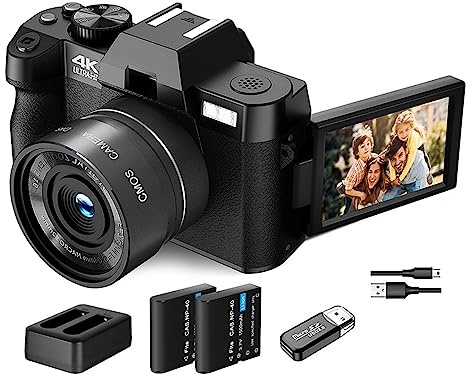 SXYGYWA Cámara de fotografía Digital compacta 4K WiFi Web CAM Vintage Vlog Video Recorder 48MP Videocámara Flip Screen Imágenes Nítidas Detalladas(No Card,Package 2)
