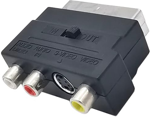 Dcfbkl Adaptador hembra de 21 pines a 3 RCA con botón de encendido/apagado para conversión de euroconector, grabadora de video satelital y más adaptador de entrada euroconector