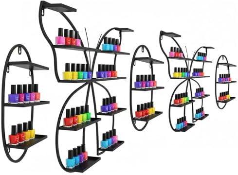 Generisch Wandmontiertes Nagellackregal, 5-Teiliges Set Aus Metall-Hängeregalen Für Nagellacke, Wandhalterung Für Heimtextilien, Geschäfte, Kosmetikstudios Und Schönheitssalons(Schwarz)