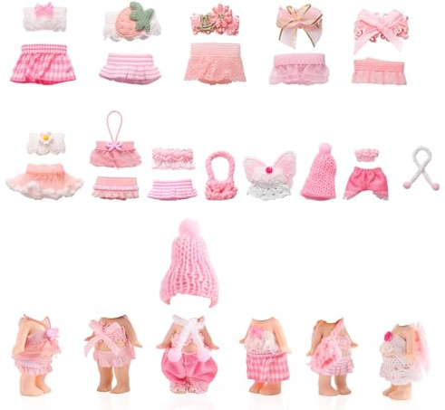 10 Set Dockkläder för 7,5-8cm Docka Pack, Mini Leksaker Kläder Pack med Tops & Kjolar & Tillbehör Mini Figur Kostym Kläder för Samlare Display och Dekoration