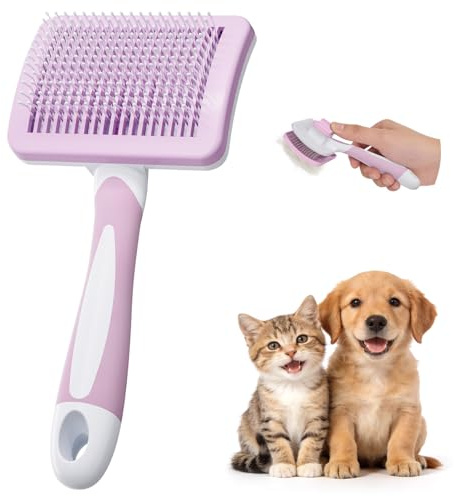 Diboniur Brosse Chat Chien Autonettoyante, Brosse Pour Poils Longs et Court, Outil pour chiens/chats/lapins, Eliminer Efficacement des Tomentose Sous-poil Tangles, Chat Accessoire (Rose)