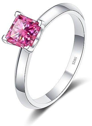 2ct Princess Cut D Färg VVS1 Vit/Grön/Rosa diamantring Moissanite Förlovningsårslöfte Vigselringar for kvinnor med certifikat(Pink,9)