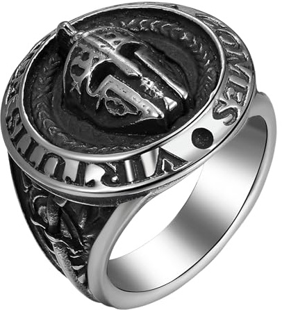 JewelryWe Bague Homme Chevalière Acier Inoxydable: Bague Spartiate Masque Viking Style Gothique Punk,Bijou Médiéval Large 21mm,Accessoire Mode,Cadeau Noël Fête des Pères Anniversaire