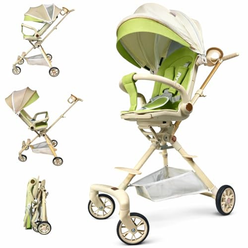 RYDR V3 Urban Lightweight Folding Baby Stroller Pushchair, Rotating Seat, 7kg Travel Buggy, 5 Point Harness, Adjustable Backrest, Compact Fold, Canopy & Storage Basket (Lime & Cream)