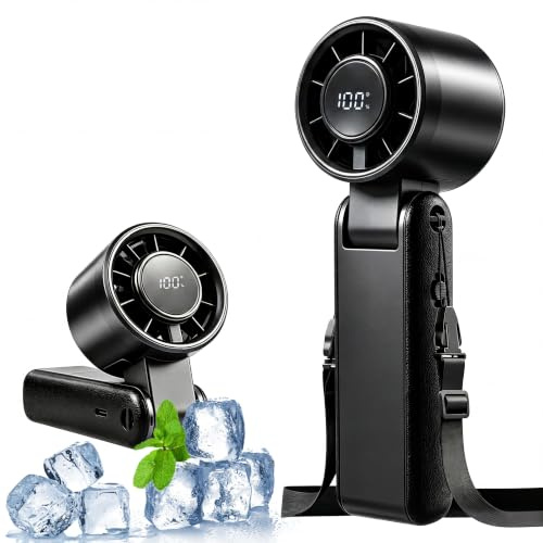 Axrye Ventilador de Mano Portátil 5 Velocidades, Silencioso y Potente Ventilador Plegable de Escritorio, Recargable por USB, Funciona con Pilas, Pantalla LED para Viaje, Oficina, Exterior