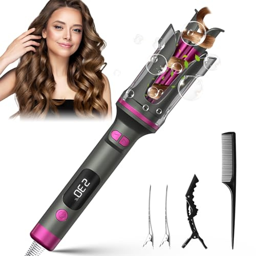 Anluomafuy Fer a Boucler Cheveux Automatique, Fer a Friser avec 6 Réglages de Température avec LCD Écran, Friseur Cheveux Femme, Boucleur Céramique pour Cheveux Longs/Courts