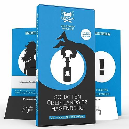 CULINARIO MORTALE® – Schatten über Landsitz Hagenberg - Krimidinner für Zuhause für 6 bis 8 Personen/unterhaltsames Krimi Dinner für Zuhause/Krimispiele für Erwachsene/Krimidinner Spiel