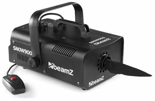 Beamz SNOW900 Machine à neige - 900W , Réservoir de 1L , 5m3/min , Télécommande filaire de 3m , Projection à plusieurs mètres , Facile à utiliser , Idéal pour créer une ambiance hivernale
