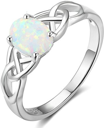 Bishilin 925 Sterling Silber Damen Ring Silberring mit Oval Opal Keltische Knoten Verlobungsring Silber Hochzeit Ring