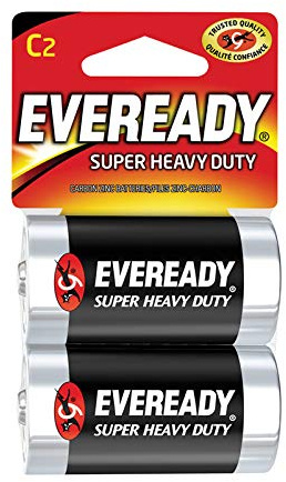 Eveready Pilas de carbono de zinc C superresistentes, 2 unidades cardadas