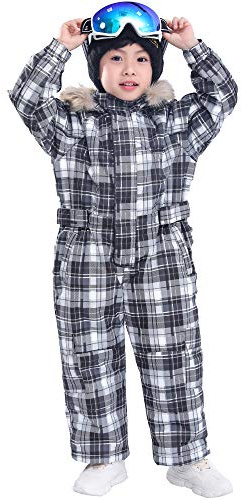 Bluemagic Little Kid's One Piece Overall Snowsuits Ski Suits Jackets Coats Jumpsuits,Wht Chk,110cm