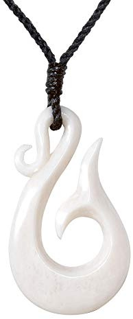 81stgeneration Hand-Carved Bone Large HEI Matau Whale Tail Pendant - Men's Surfer Accessories - Handmade Tribal Fish Hook Necklace - Maori-Style Koru Spiral Amulet - Natural Jewellery for Women