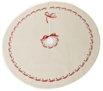 HEITMANN DECO - runde Leinen-Baumdecke - Schutz vor Tannennadeln - Tannenbaum-Unterlage - Weihnachten - Weiss, Rot