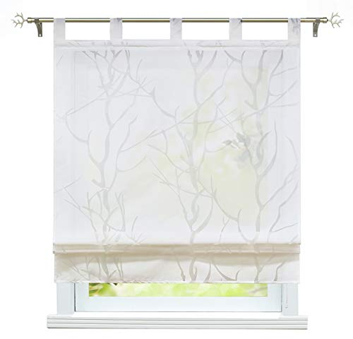 ESLIR Raffrollo mit Schlaufen Raffgardinen Ausbrenner Gardinen Küche Transparent Vorhänge Modern Weiß #2 BxH 120x140cm 1 Stück