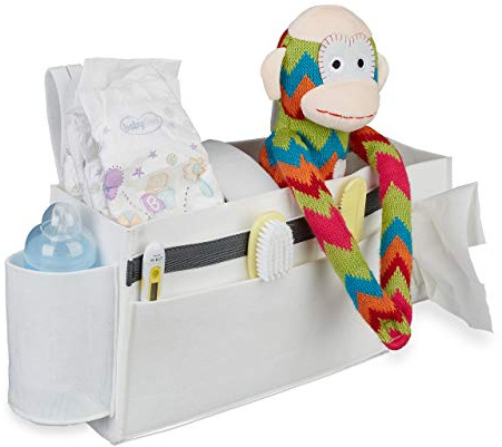 Relaxdays Organizador Sofá, 8 Compartimentos, Bolsa Cuna Bebé para Colgar, Fieltro, Bolsillo Cama 23x43x11 cm, Blanco