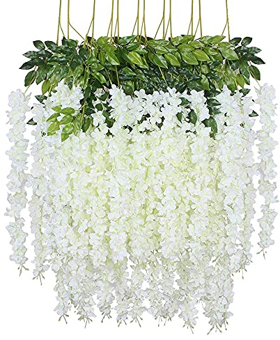 12Pack künstliche Glyzinien Blumen, Girlande Pflanze gefälschte hängende Blumen Rebe, für Hochzeitsgarten Home Party Dekor