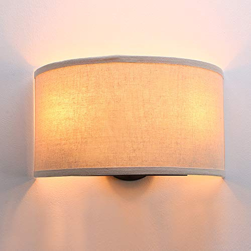 Yosoan Vintage Industrial Fabric Wall Light Wall Sconces Lights, 2 in 1 Beside Wall Lamp for Living Room Bedrooms Kitchen Dining Room Hallway,Arc-Shaped Line Lampshade,E27 (Beige Fabric Lampshade)