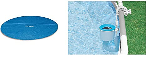 Intex Solar Cover Pool - Solarabdeckplane - Ø 457 cm - Für Easy Set und Frame Pool & Oberflächenskimmer - Deluxe Oberflächenskimmer zur Wandmontage - Hängeskimmer