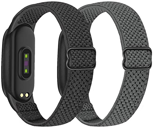 SHIJZWD Adjustable Elastic Watch Straps - Compatible with Xiaomi Mi Band 7/6/5 - Stretchy Nylon Sports Band Replacement Wristband for Men Women, 2 Pack