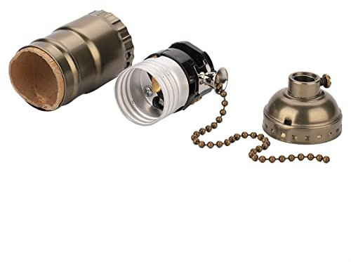Light Holder, E27 Aluminum Vintage Light Socket with Pull Chain Desk Table Lamp Lighting Holder Screw Base Switch Zipper Valve Head(Bronze)
