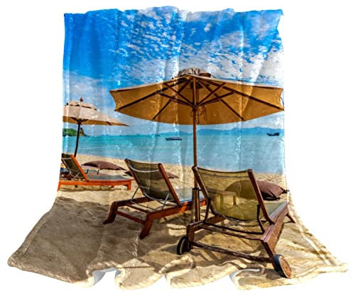 Schöner tropischer Strand Kokosnuss Palme Regenschirm Stuhl Fleece Überwurf Decke für Couch Leicht Plüsch Fuzzy