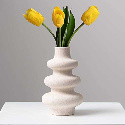 Steviieden Ceramic Modern Dried Flower Vase, Off White Round Pampas Vase, Boho Home Decor for Centerpiece Wedding Dinner Table Party Living Room Office Bedroom, Housewarming Gift