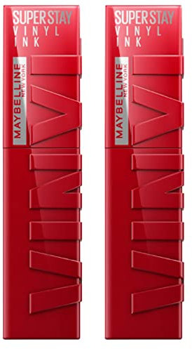 Maybelline New York SuperStay Vinyl Ink Lippenfarbe 10 Lippy glänzend und leuchtend Vinyl Effekt mit Haltbarkeit bis zu 16h Formel No Transfer - 2 Lippenstifte