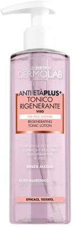 Dermolab - Tonico Viso Antietà Plus per Pelli Mature, con Pool di Acido Ialuronico, Effetto Antiage e Tonificante, Deterge e Leviga le Rughe, Senza Alcool, Dermatologicamente Testato, 200 ml