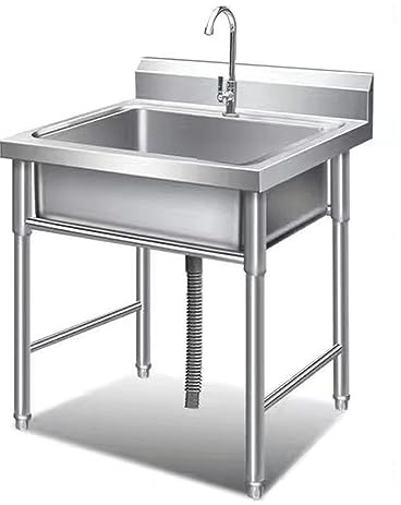KARFER Allzweckspüle, Freistehende Gewerbliche Küchenspüle, Edelstahl-Einzelbecken-Waschbecken, Außenspüle für Zu Hause, Einfache Wäschespüle mit Wasserhahn (Size : 70 * 70cm)
