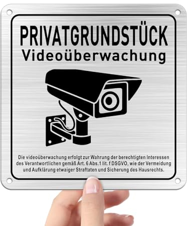 SINMAO Achtung Videoüberwachung Schild Zum Kleben/Privatgrundstück Videoüberwachung-15 * 15CM（4-Loch）-Metal Aluminium 1 Stück