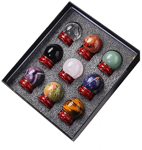LOKORI Sfera di Cristallo Naturale Kit Regalo da 9 Pezzi per La Terapia di Bilanciamento dei Chakra Pietre Multi-Stile della Sfera della Strega Pietre Preziose Sfera per La Meditazione