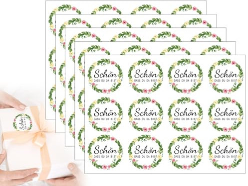 KAPSING 120 Stück Aufkleber schön dass du da bist Hochzeit Blumen Eukalyptus Aufkleber, 3,8cm Hochzeitsaufkleber Runde, Geschenke Zubehör