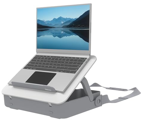 Fellowes Portable Laptop Stand Carry Case - Breyta™ 2-in-1 Design with 5 Height Adjustments - Ideal for Hybrid Work - 100% Recyclable - White