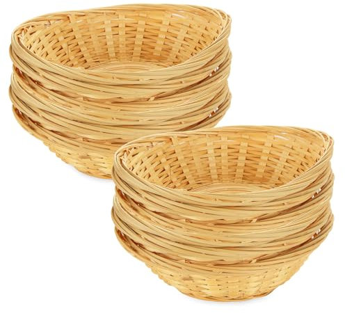 ZOFUN 12 Pcs Bamboo Bread Baskets for Table, 23 cm Elliptical Bread Baskets Woven, Firm & Non-toxic Restaurant Bread Baskets, Vintage & Stackable Food Baskets for Kitchen Tables Restaurant Display