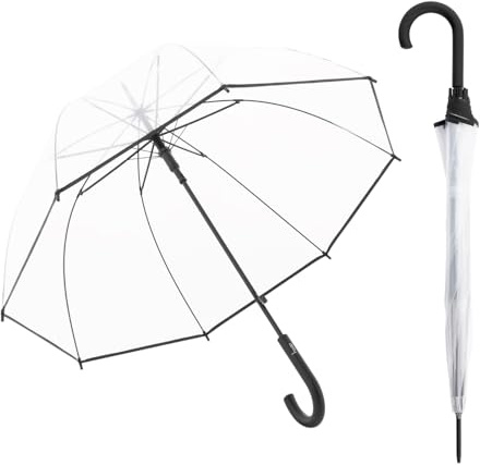 Derby Ombrello lungo Hit Lang AC Trasparente Nero I per donna con pulsante I Si apre con una semplice pressione del pulsante I Forma a campana I Stabile e resistente al vento
