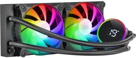 Mars Gaming MLLCD240, Refroidissement Liquide AIO, TDP 500W, 2x Ventilateurs FDB ARGB 120mm, Écran LCD avec Surveillance Température, Pompe Opti-Chamber 3e Gén., Multisocket Universel, Noir
