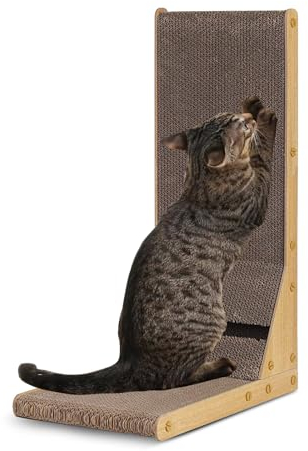 PETCUTE Kratzbrett Katzen, Hohe L förmige Kratzpappe für Katzen,Schutz Möbel Katze Kratzer Pad, Widerstandsfähig,Recycelbar Katzenkratzbrett mit Ballspielzeug für Wand und Ecke