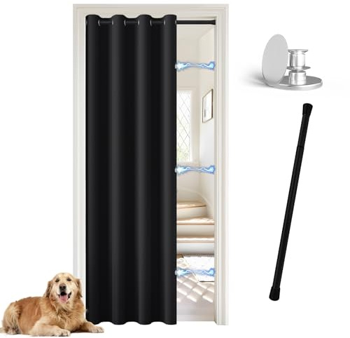 JCyh Tenda Oscurante da Interno con Bastone Tenda, 1 Pezzo Nero 132x210cm Tenda per Porta Termiche Isolanti per Camera da Letto, Soggiorno, Bagno, Armoire,Bastone Nero