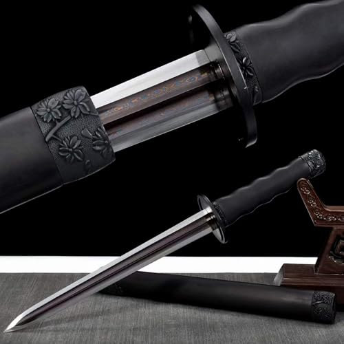 KWXPW 56,5cm Japanischer Wakizashi Katana,Musterstahl Klinge,natürlich Ebenholzscheide,handgefertigt Samurai-Schwert für Geschenke,Dekoration,Display,Sammlung,Cosplay,Requisiten