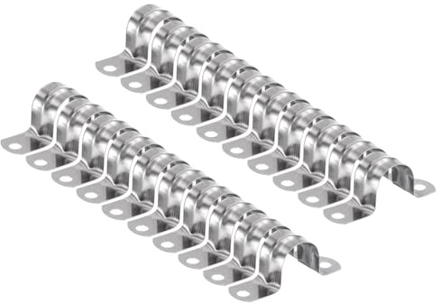 sourcing map 20 Stück 22 mm Rohrschellen, M22 U-Rohrschellen, Edelstahl, starres Rohrband, U-förmige Halterung mit zwei Löchern für Rohr, Schlauch, Kabelbefestigung, 20 Stück