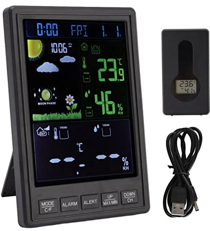 Station météo avec capteur extérieur sans fil, prévision, horloge atomique numérique, stations de surveillance de la température et de l'humidité, rétroéclairage réglable à 3