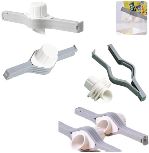 DraCra Lot de 10 clips pour sachets de céréales avec bec verseur et couvercle à vis pour sac de riz, assaisonnement, lait, poudre, sel, sucer, farine, haricots, noix, collation, sac de café moulu