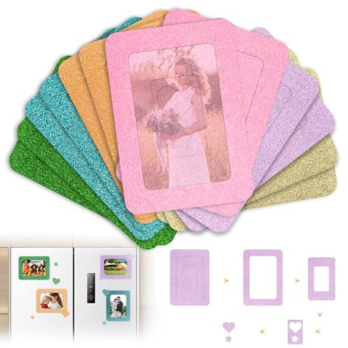 Omagie 12 Packs Magnetic Picture Frame 2024 5x7 Photo Frames for Refrigerator, Locker, Cabinets, Chalkboards - With Shiny Dots Design