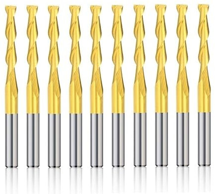 FADGOOD 2 Flute Milling Cutter 10pcs TiN Coated CNC Router Bits Flat Wood Engraving Bit,3.175x1x6mm