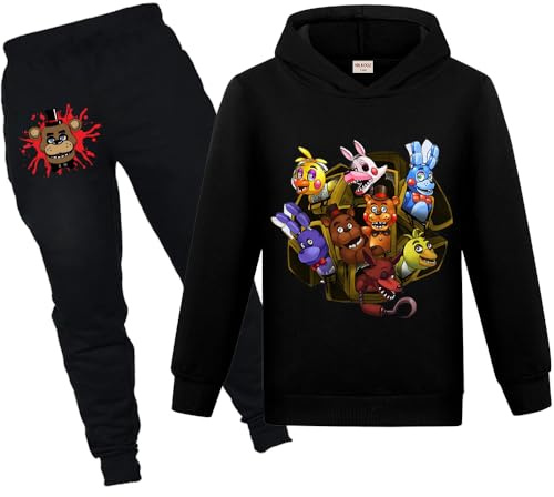 NILKOOZ Boys Tracksuit Hoodies and Pants 2Pcs Sets Children Cartoon Casual Clothing（Black-170cm）