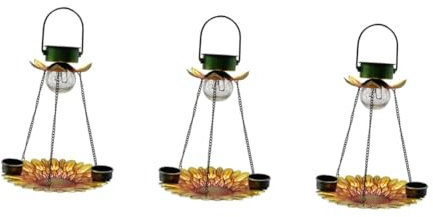 Yardwe 3St Solar-Vogelhäuschen Vogelhäuschen mit Kamera Taube Leistung Solar-Vogelbad solarlampen solarleuchten multifunktionaler Vogelfutterspender Solarlampe aus Eisen Glas Yellow