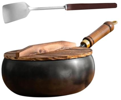 F Fityle Olla de Hierro Wok con Forma de Vientre, Cocina de Inducción, Wok de Fondo Redondo Sin Recubrimiento, Olla de Sopa China para El Hogar, Hotel, Cocina